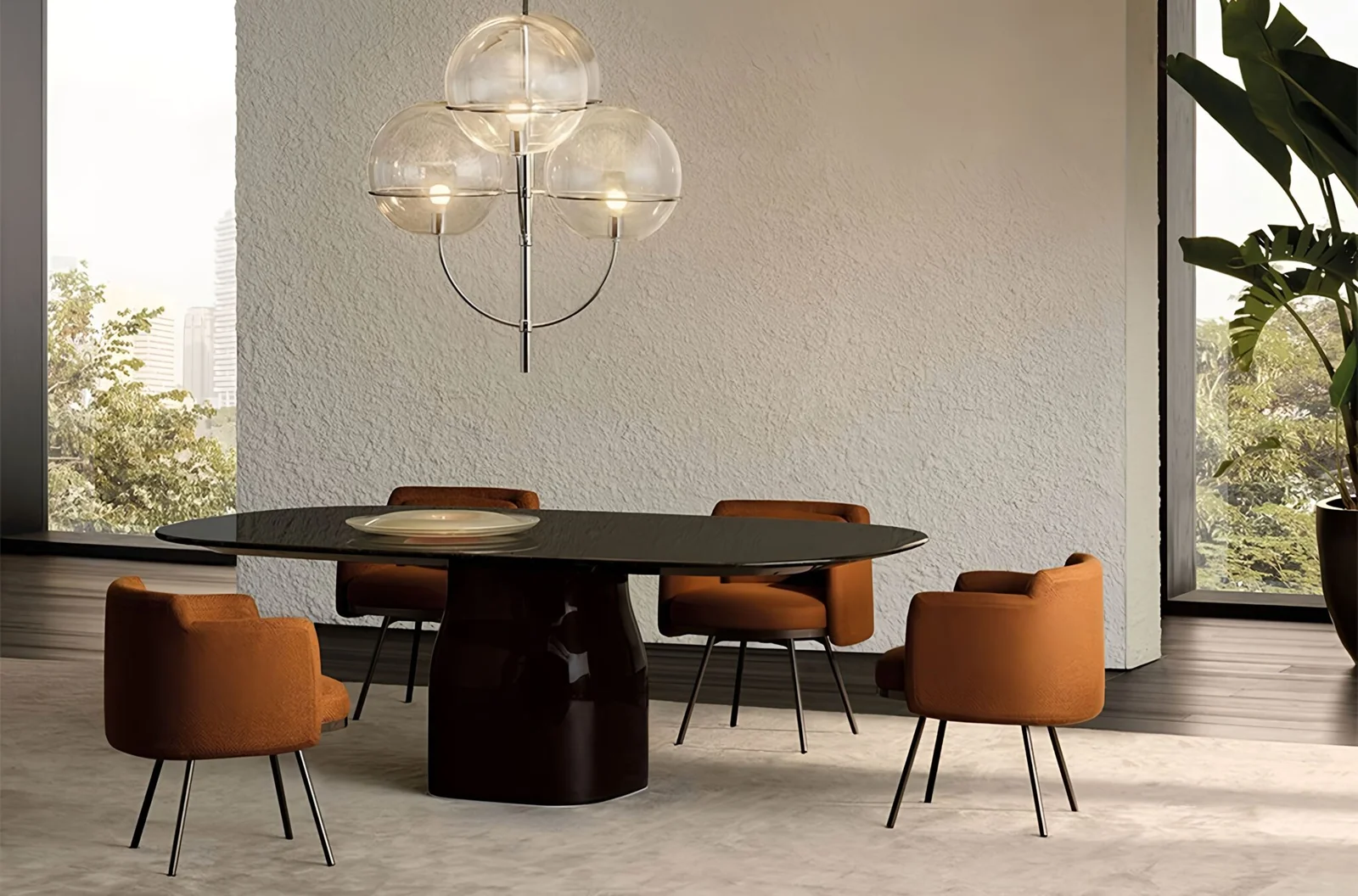 התאמת כיסאות לפינת אוכל סביב שולחן מעוצב