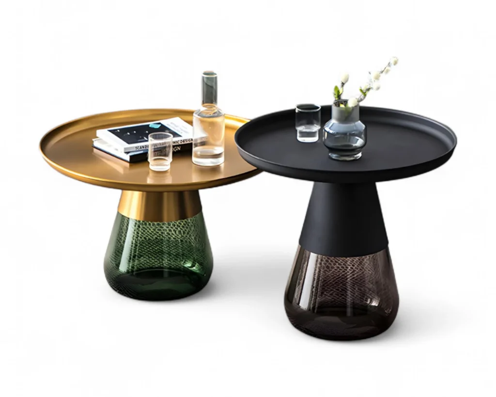 סט שולחנות זכוכית עם בסיס אלגנטי