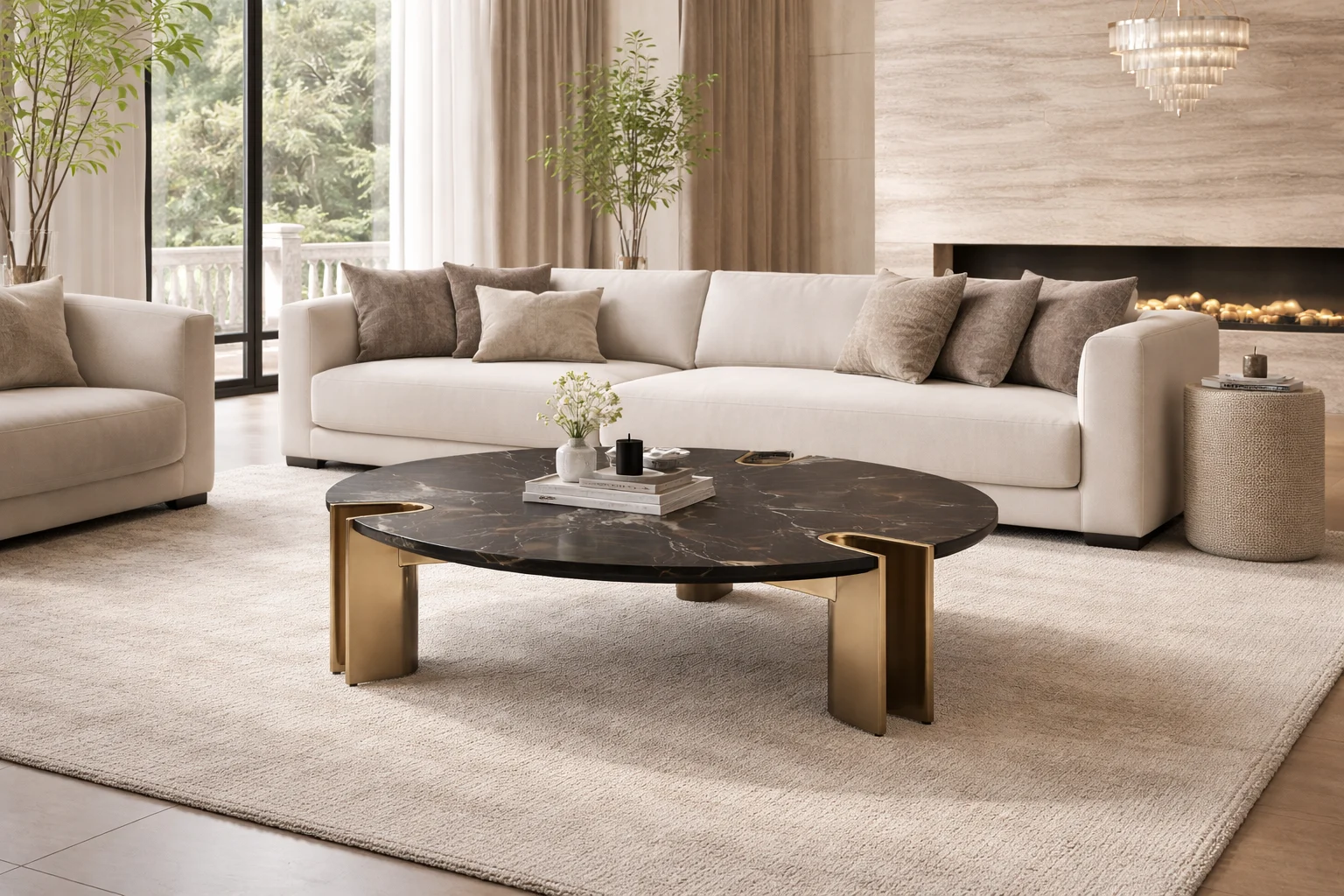 שולחן סלון עגול מודרני במרכז הסלון