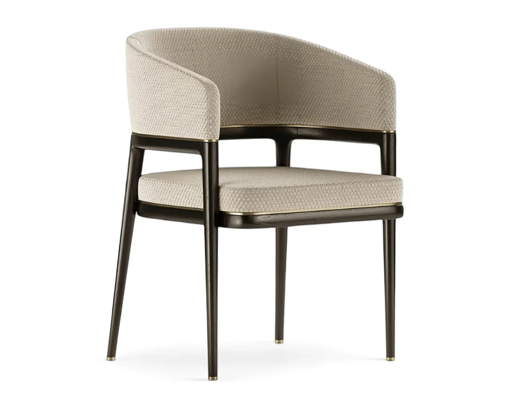 כיסא מעוצב עם גב מעוגל ועץ