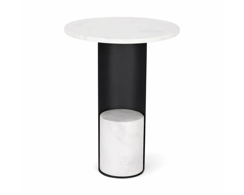 שולחן צד אלגנטי משיש טבעי ופלדת פחמן