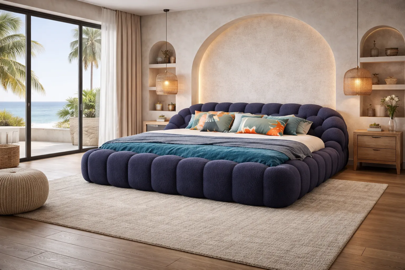 מיטת ענן זוגית מעוצבת לחדר שינה מודרני עם ריפוד רך