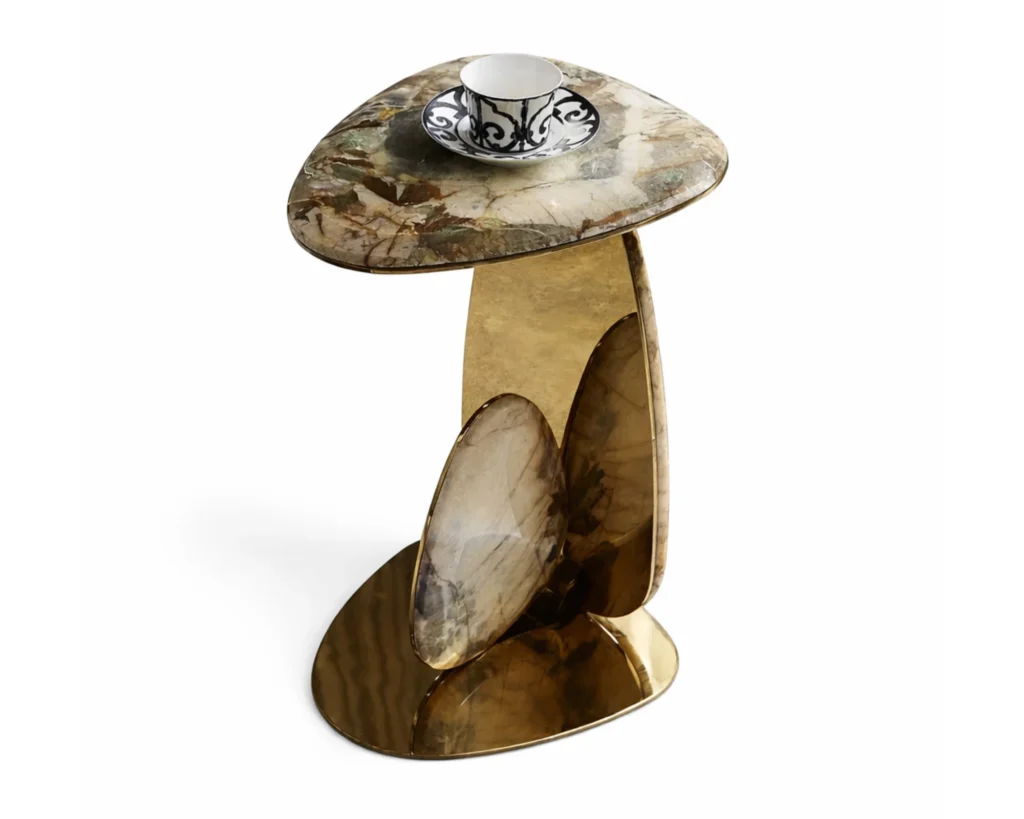 שולחן צד משיש יוקרתי עם בסיס נירוסטה צבועה