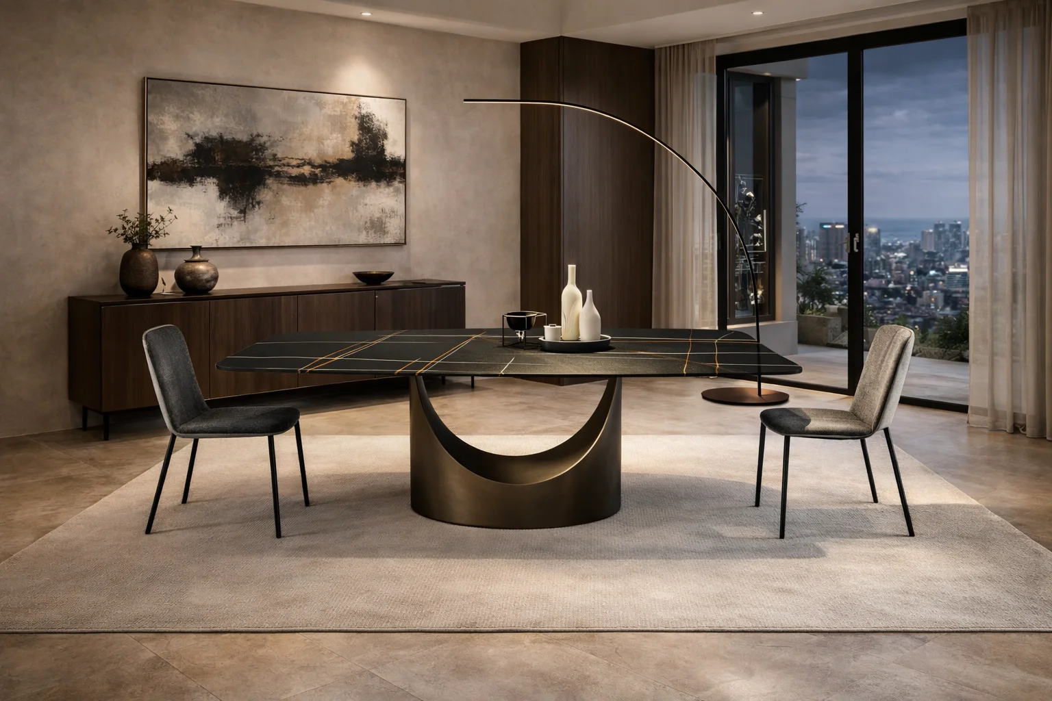 פינת אוכל יוקרתית עם שולחן אוכל שיש מעוצב