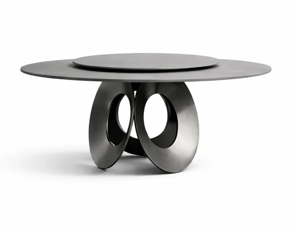 שולחן אוכל עגול מעוצב עם משטח שיש פורצלן יוקרתי