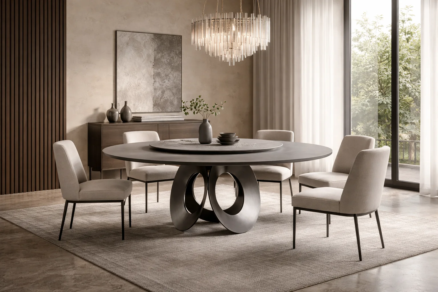 שולחן אוכל עגול בפינת אוכל מעוצבת