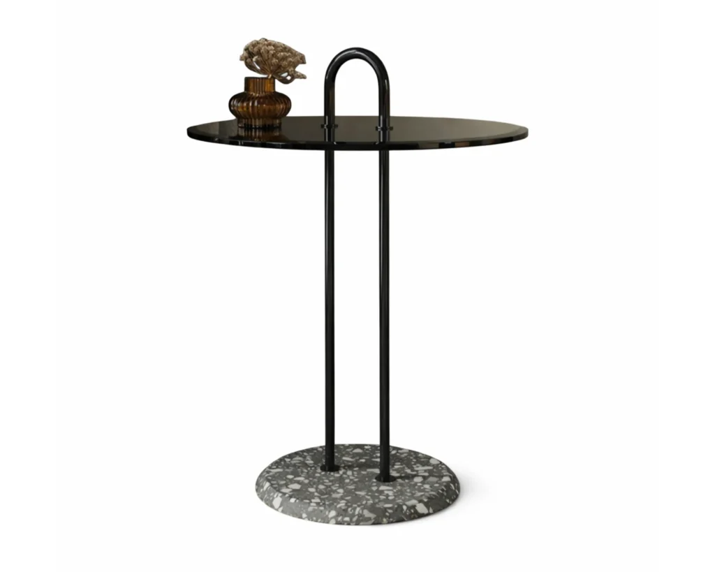 שולחן צד יוקרתי משיש עם מעמד נירוסטה