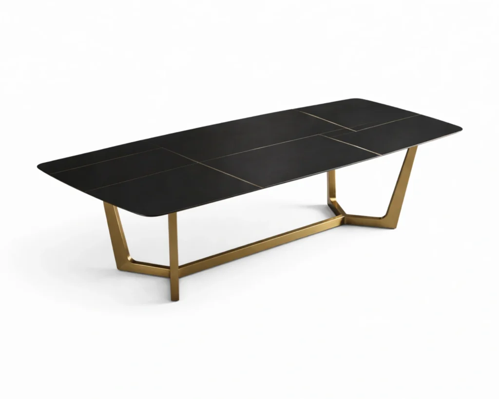 שולחן אוכל יוקרתי משיש משולב עם רגליים מנירוסטה