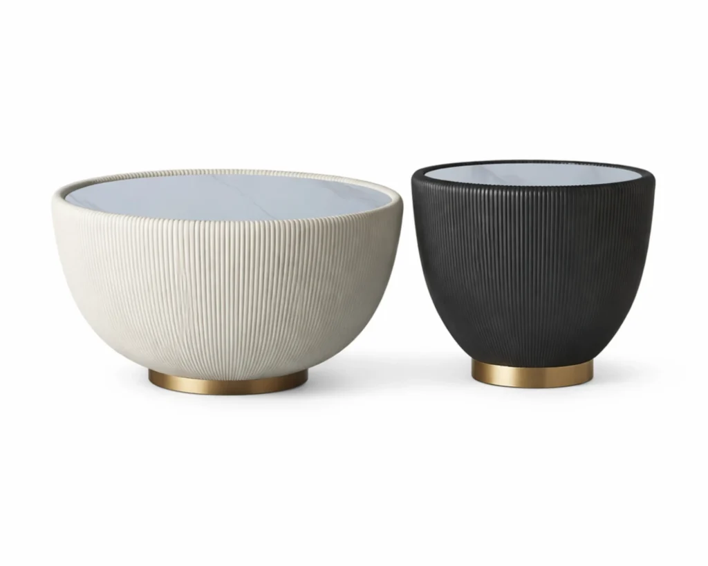 זוג שולחנות סלון מעוצבים בסגנון יוקרתי ומוקפד