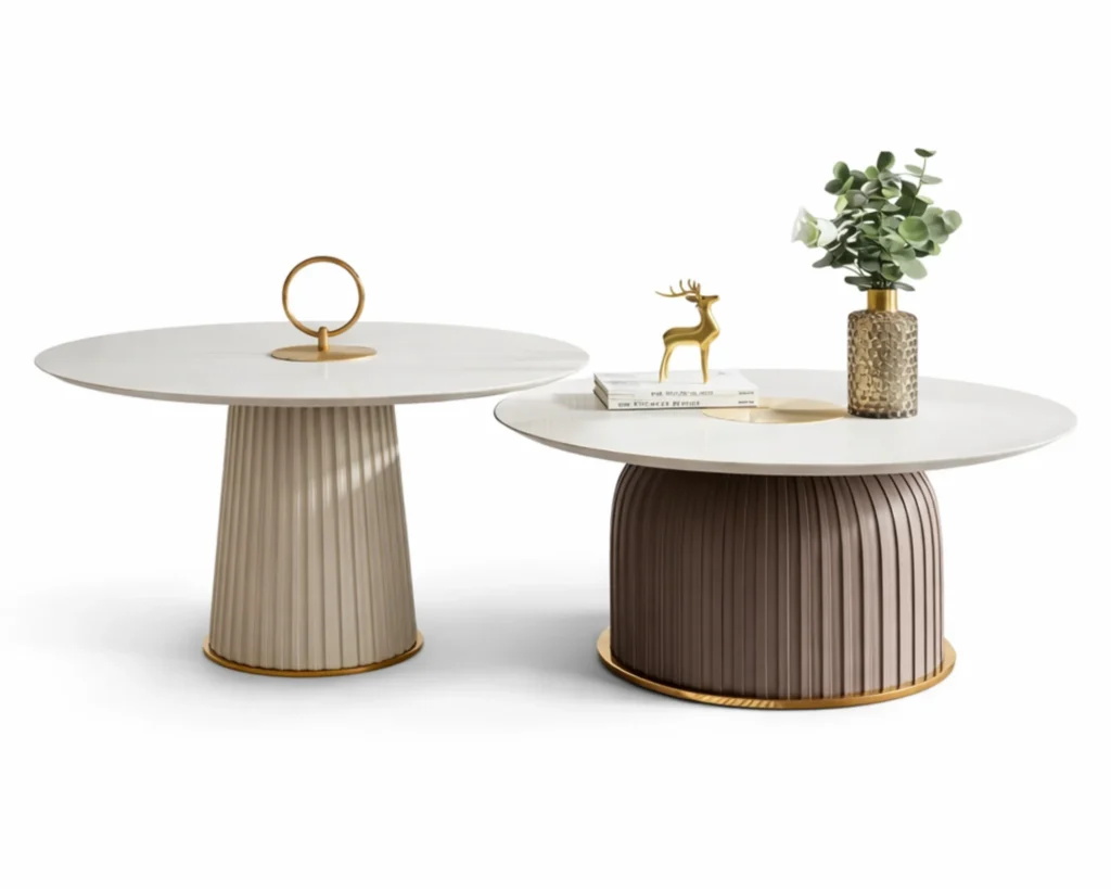 זוג שולחנות סלון עגולים יוקרתיים בעיצוב אלגנטי