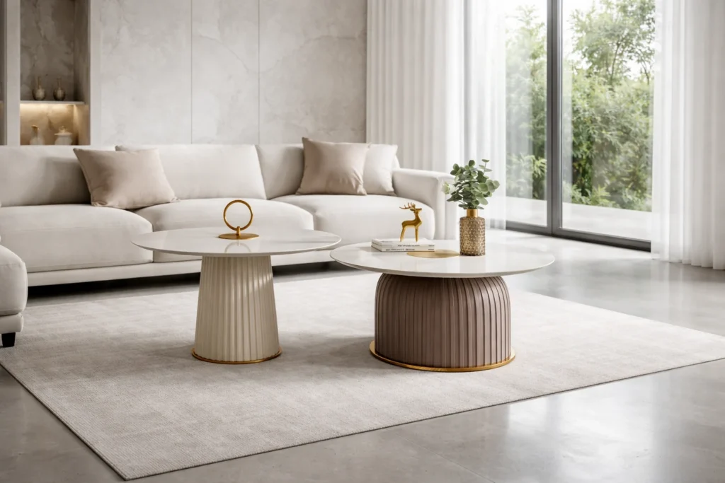 שולחן קפה מעוצב במרכז סלון מודרני