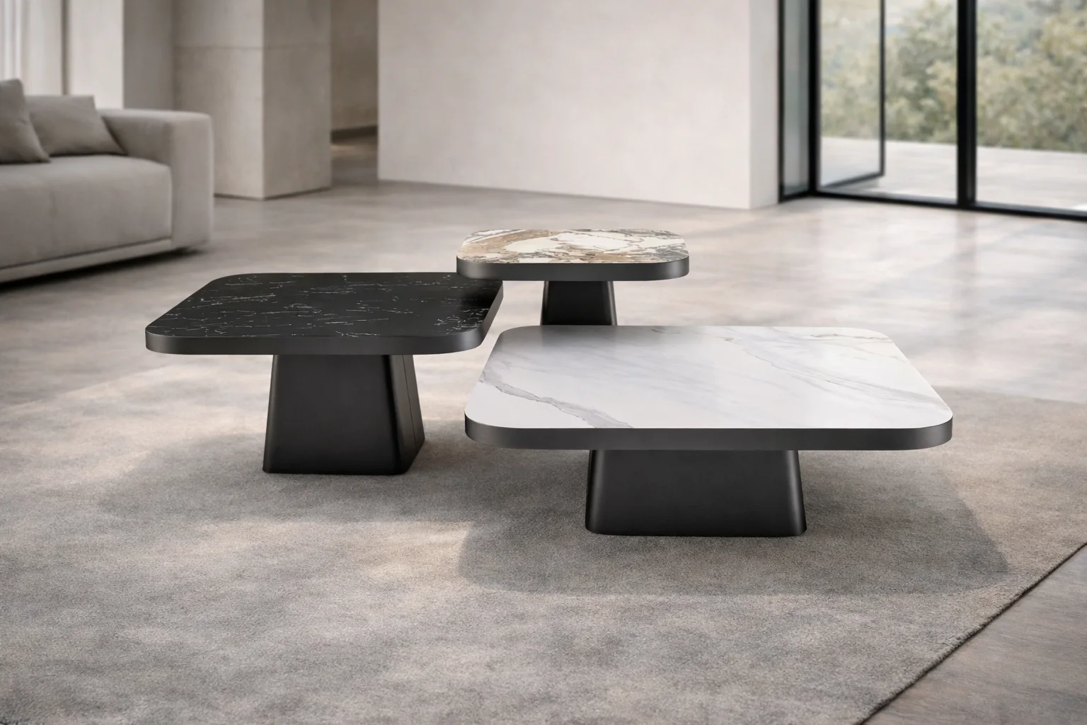 סט שולחנות מודרני במרכז סלון מעוצב