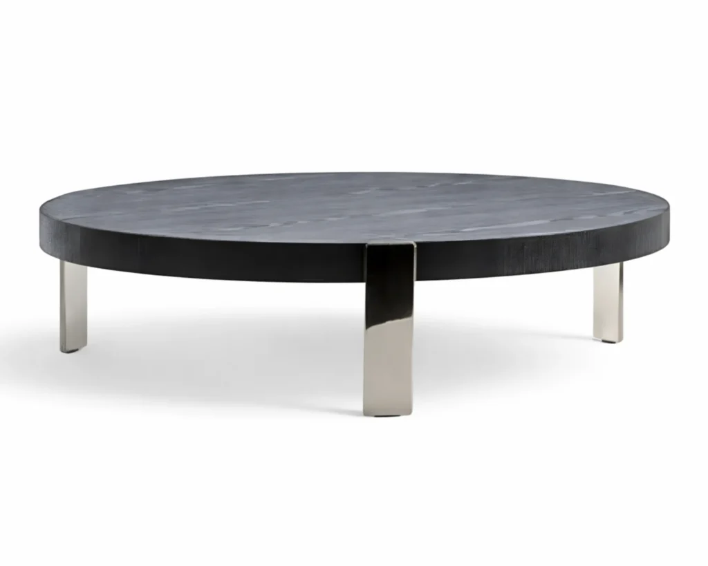 שולחן קפה עגול בעיצוב מודרני מעץ ונירוסטה