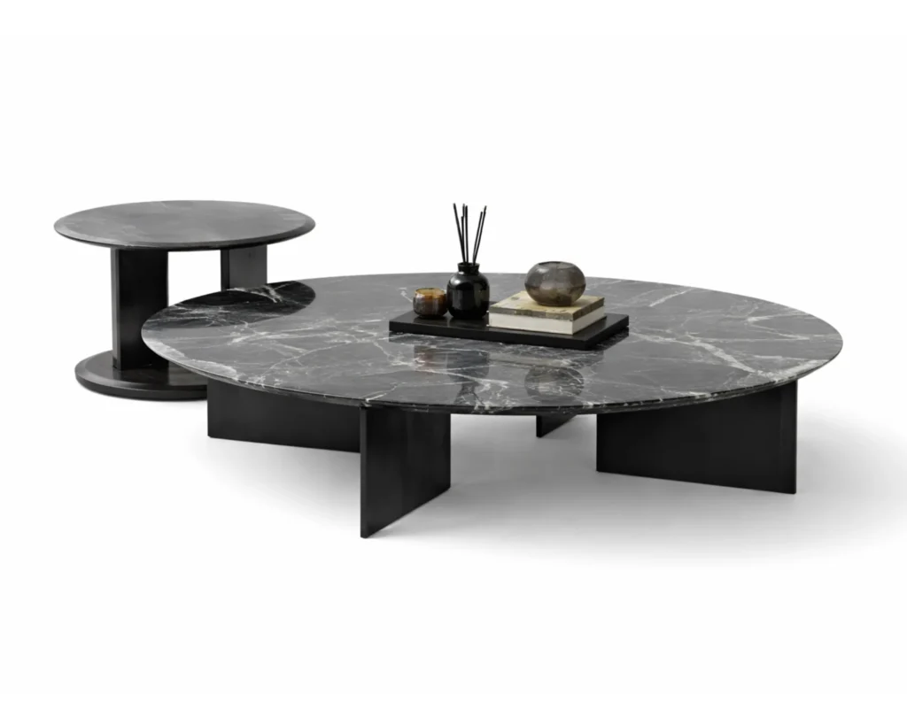 סט שולחנות קפה בעיצוב עגול מחומרים טבעיים