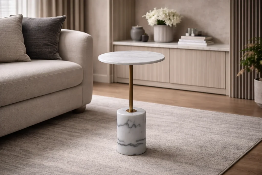 שולחן צד קטן ליד ספה בסלון מודרני