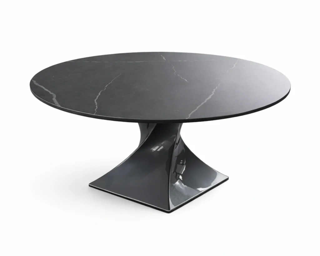 שולחן אוכל עגול מעוצב עם משטח שיש פורצלן יוקרתי