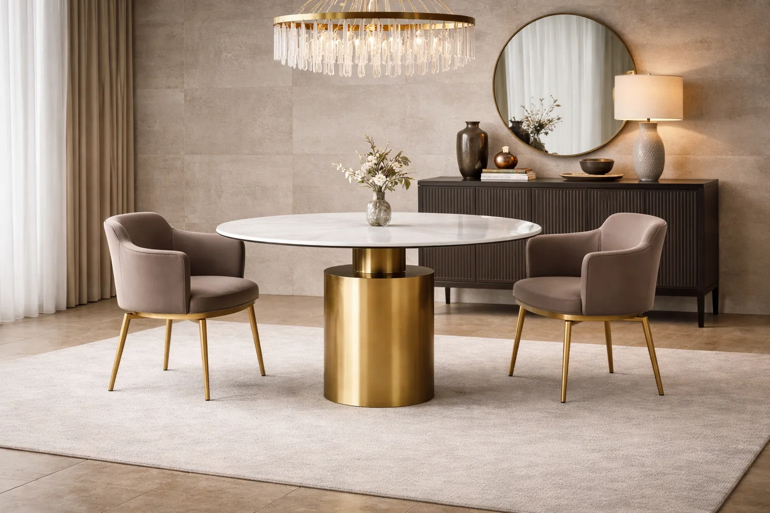 שולחן אוכל עגול עם כיסאות מעוצבים להתאמה מושלמת