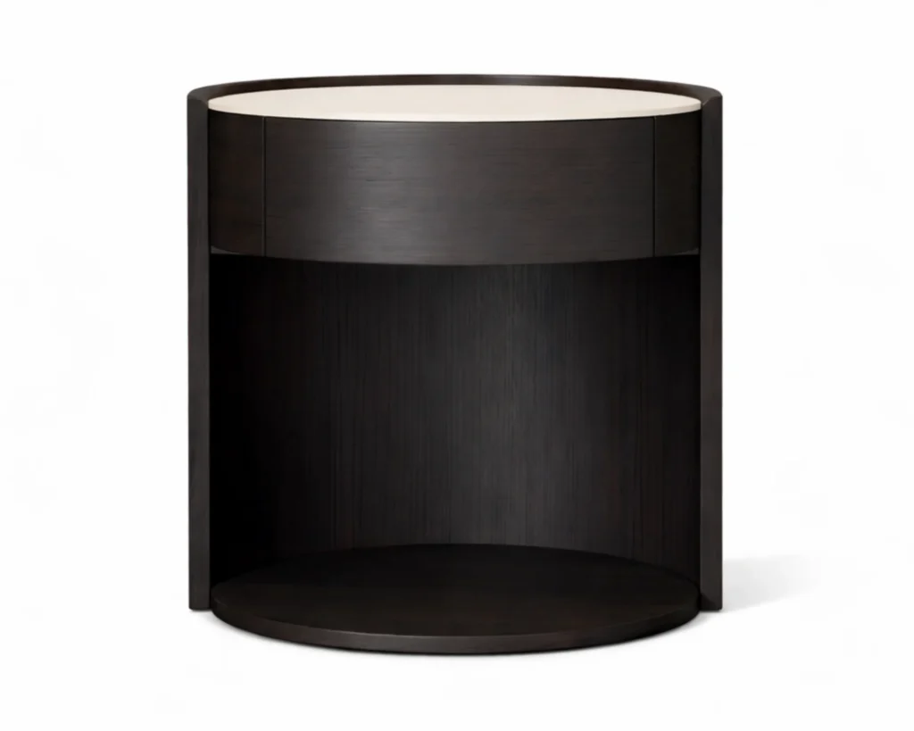 שידת לילה מעוצבת בעיצוב עגול ומינימליסטי