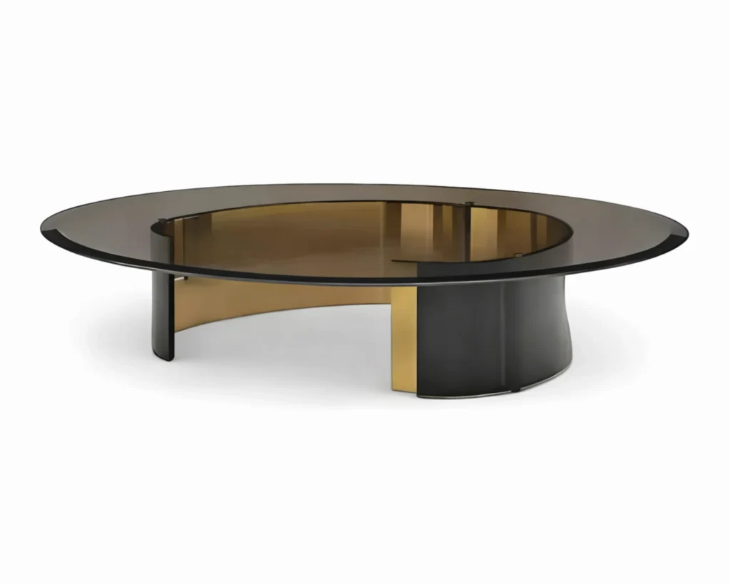 שולחן קפה עגול מזכוכית מחוסמת ורגלי נירוסטה