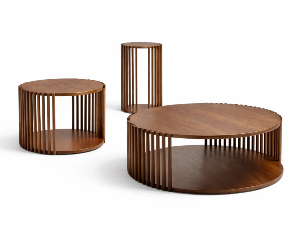 שלישיית שולחנות סלון מעץ בעיצוב מרשים