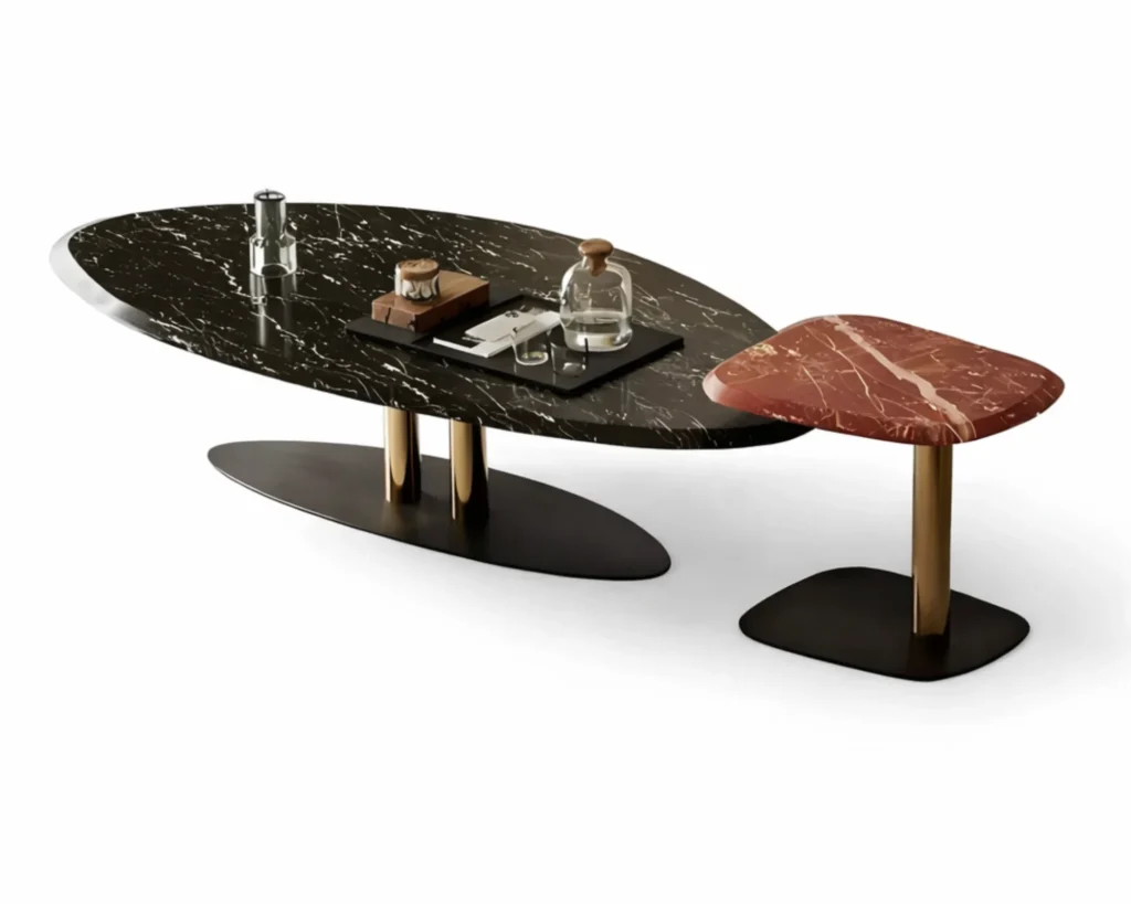 סט שולחנות יוקרתי בעיצוב מודרני ייחודי עם אבן טבעית