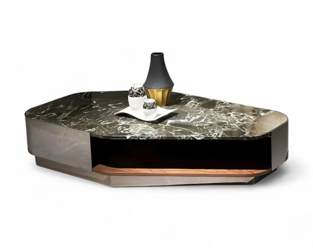 שולחן סלון מודרני עם משטח שיש טבעי כהה
