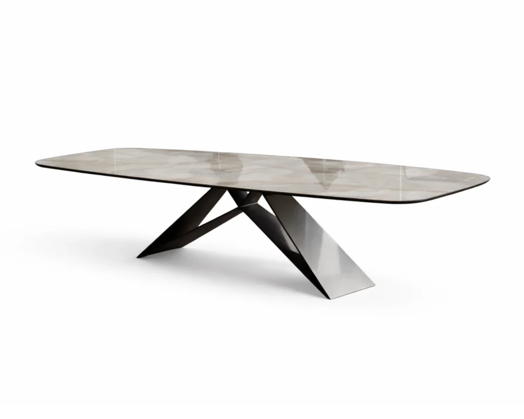 שולחן אוכל מעוצב עם רגלי נירוסטה מרשימות