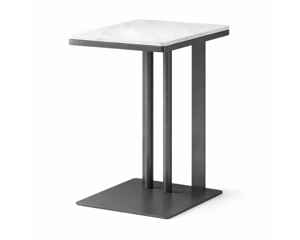 שולחן צד יוקרתי מנירוסטה עם משטח שיש פורצלן