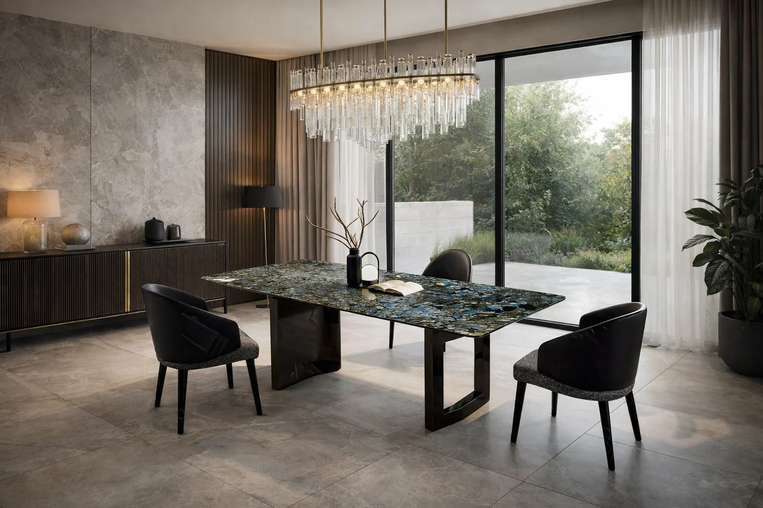 פינת אוכל מרובעת עם שולחן שיש אלגנטי