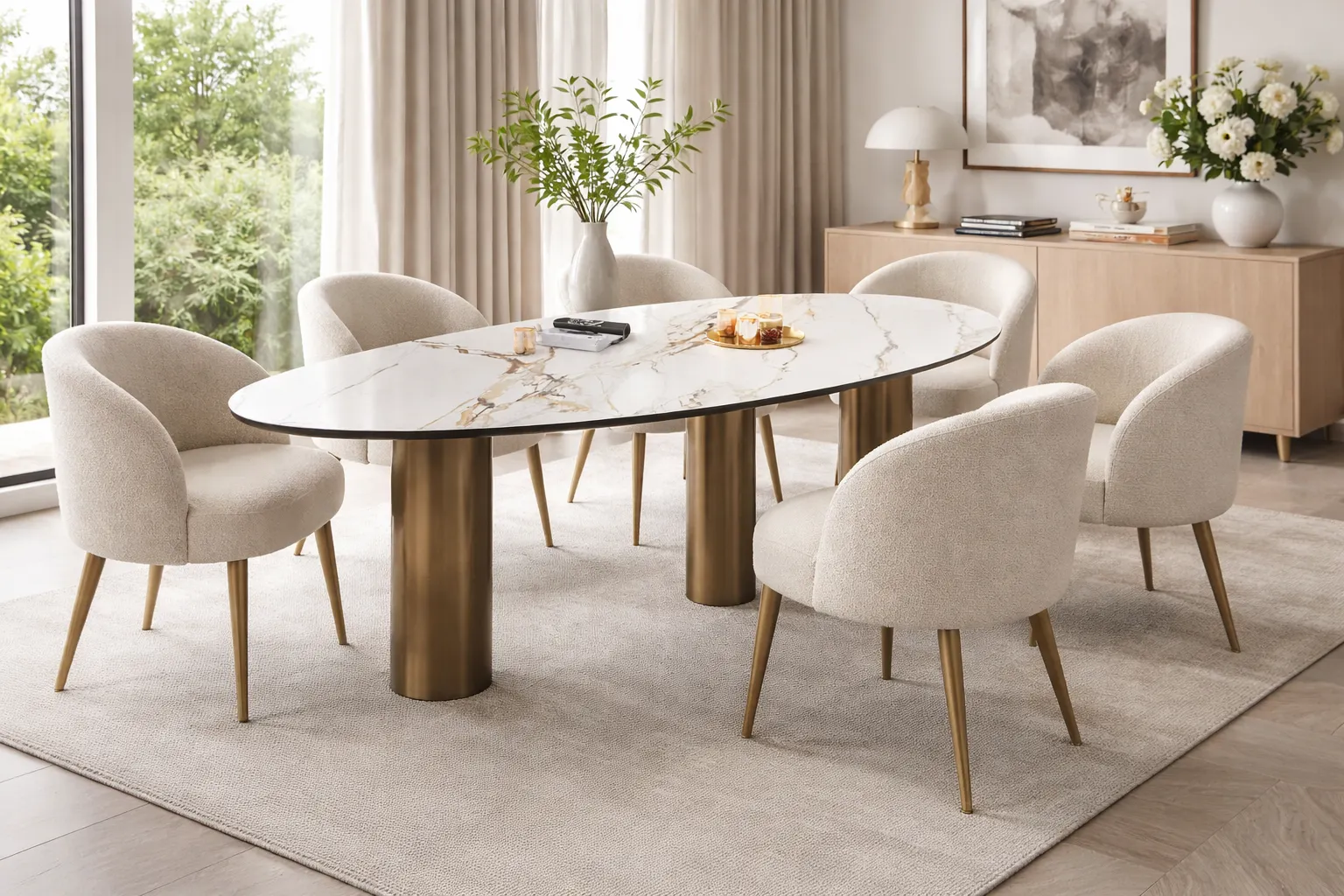 שולחן אוכל שיש א-סימטרי בעיצוב מודרני