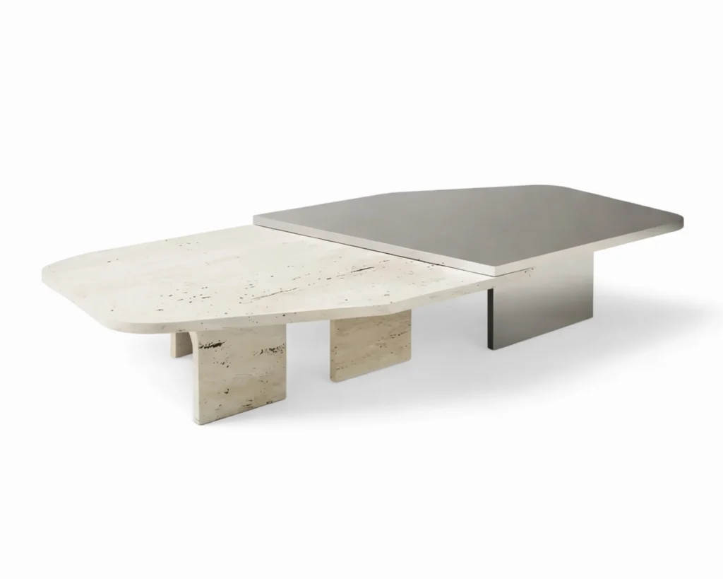 שולחן סלון ייחודי בעיצוב פיסולי משיש ונירוסטה