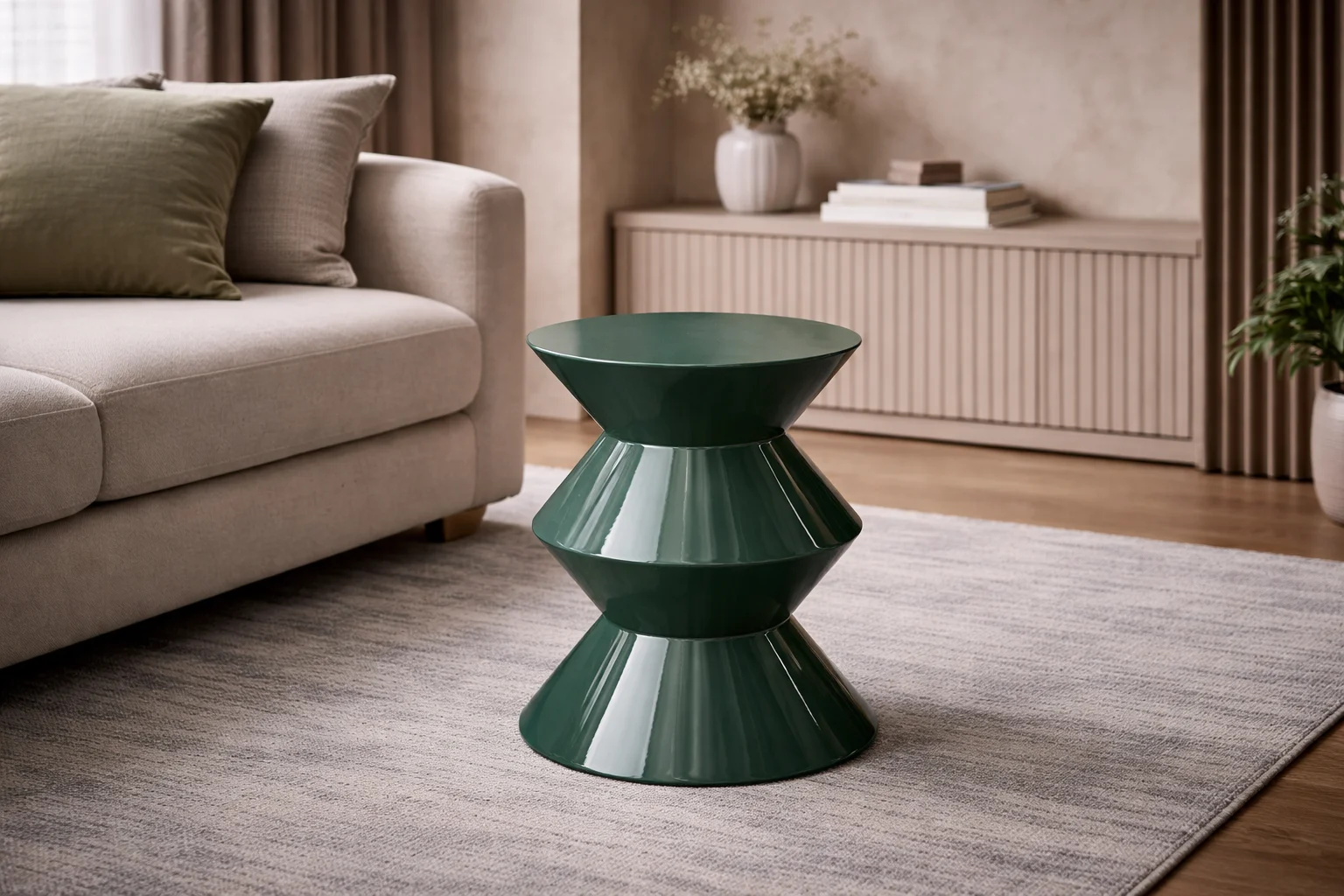 שולחן צד עגול קטן לסלון מודרני לצד ספה