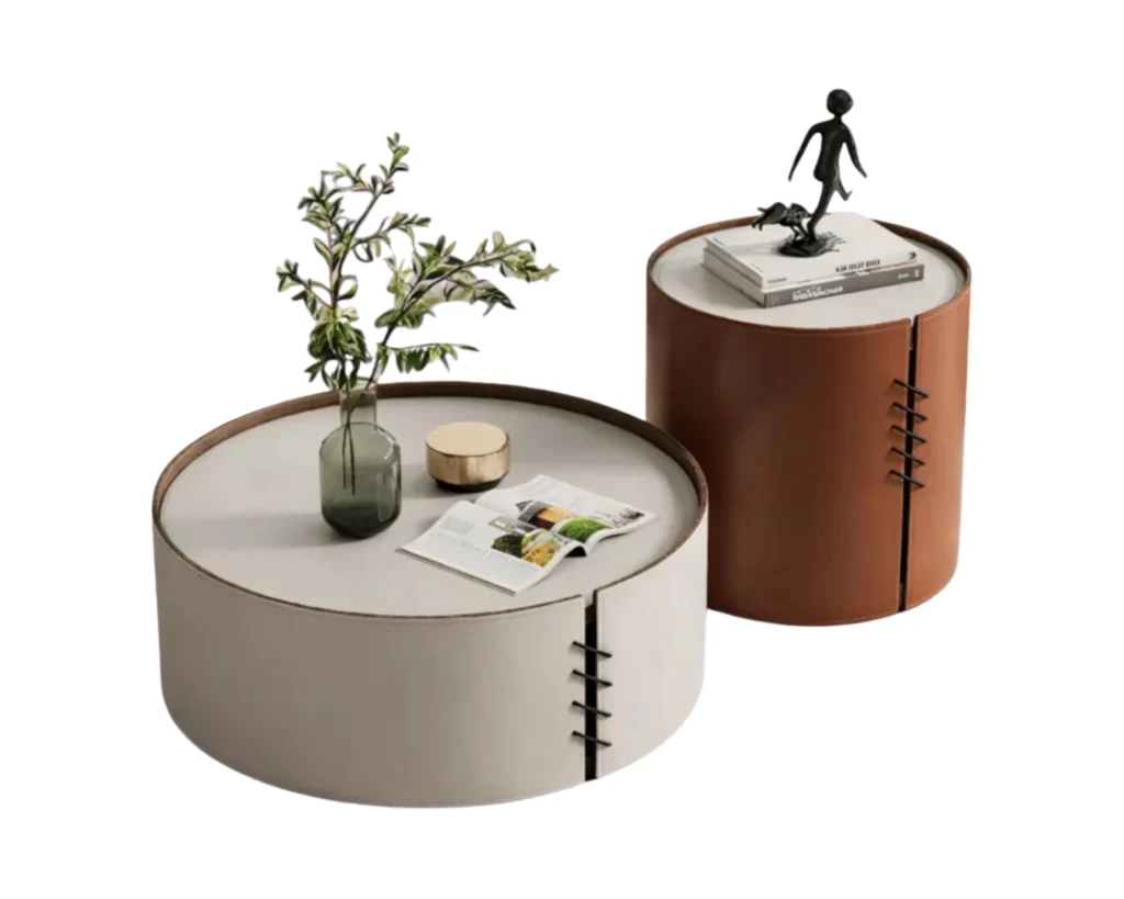 זוג שולחנות סלון עגולים יוקרתיים בעיצוב מודרני ואומנותי