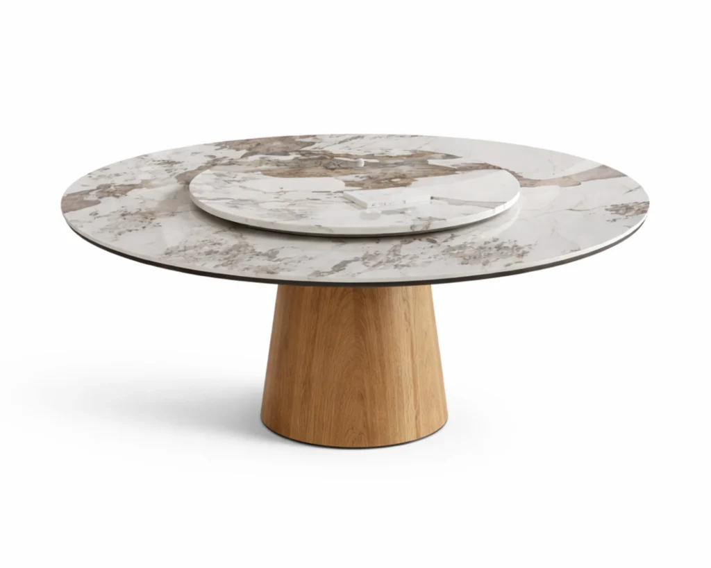 שולחן אוכל עגול משיש לבן