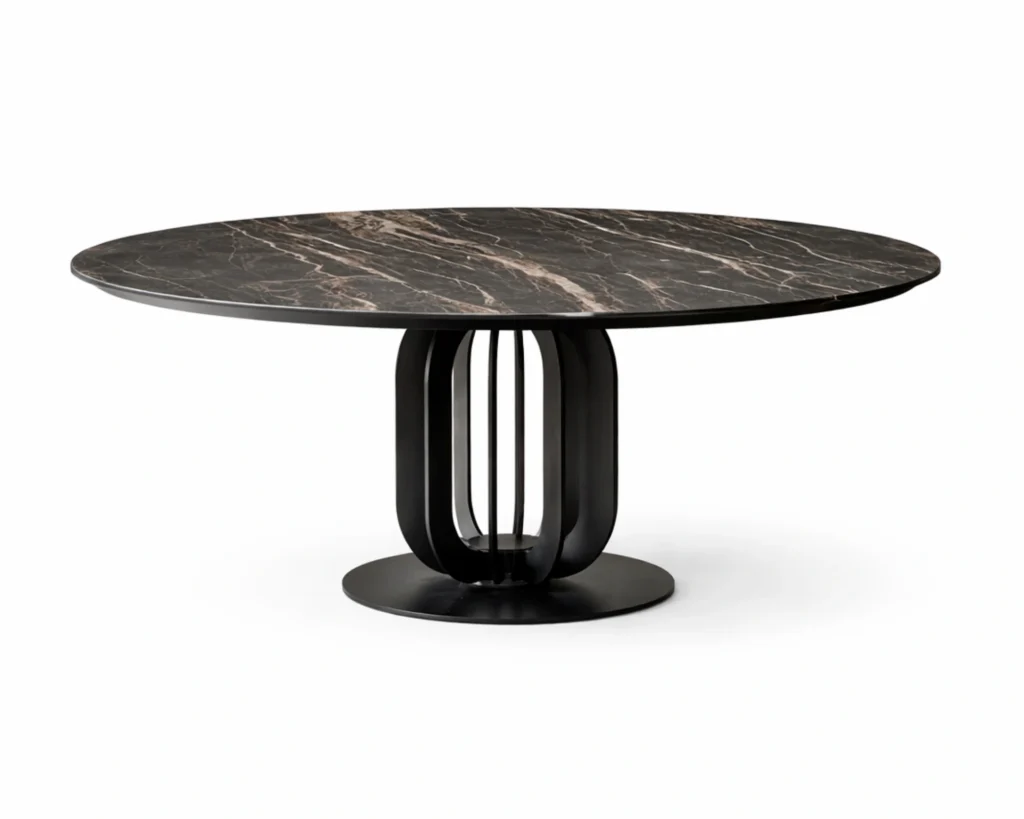 שולחן אוכל עגול יוקרתי עם איורי זהב