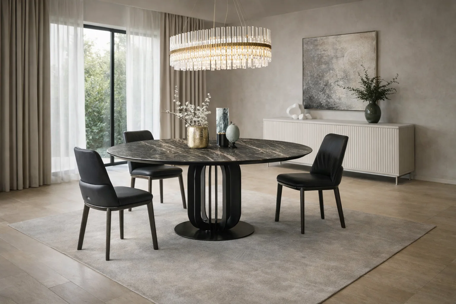 שולחן שיש עגול בעיצוב אלגנטי לפינת אוכל