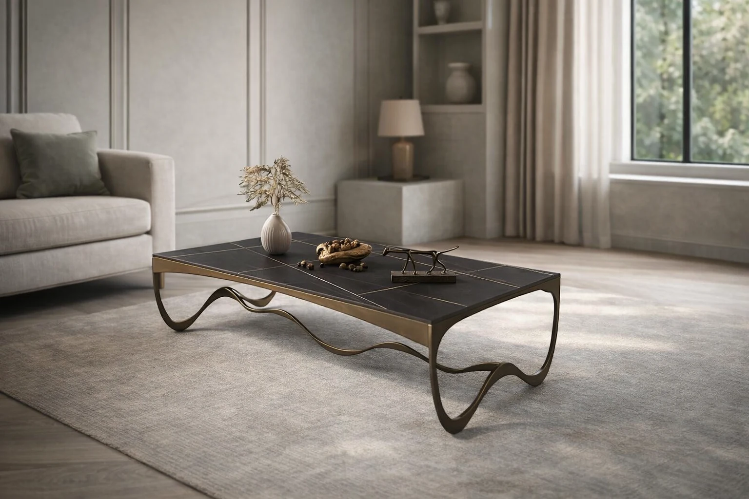 שולחן מלבני בעיצוב נקי לסלון רחב