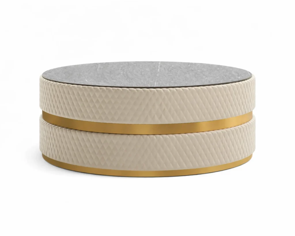 שולחן סלון מעצבים יוקרתי עטוף עור אמיתי