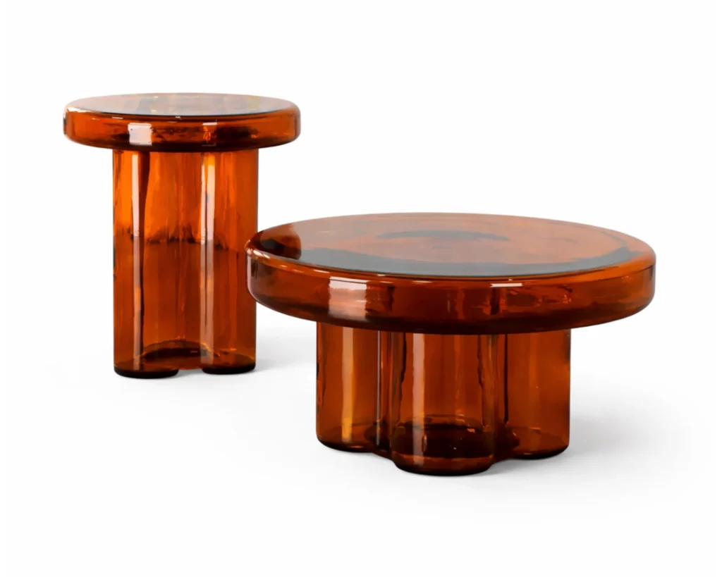 סט שולחנות קפה עגולים מזכוכית מחוסמת