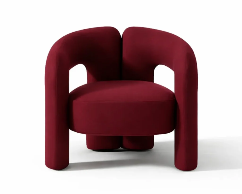 כורסא מעוצבת מבד קטיפה בורדו