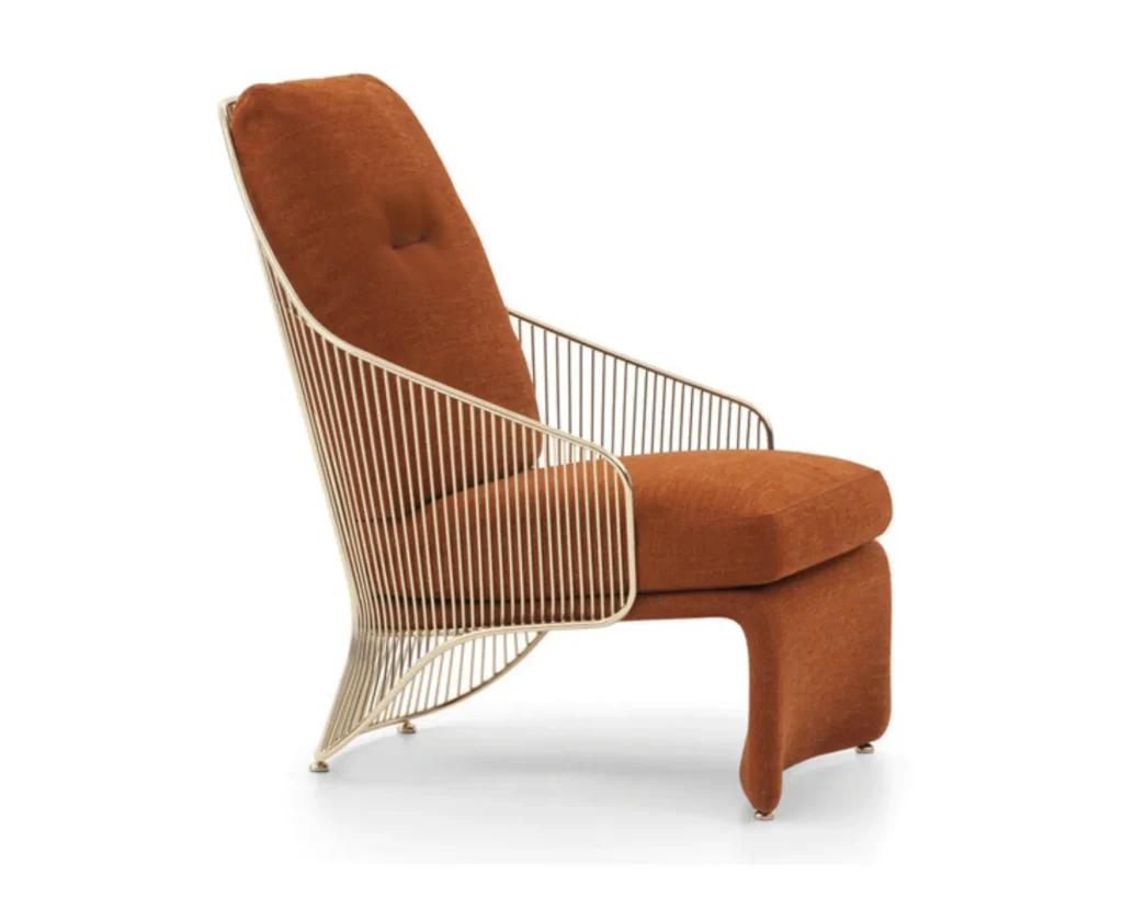 כורסא מעוצבת לסלון עם שלדת נירוסטה טיטניום