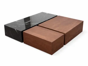 סט שולחנות סלון מלבניים בשילוב עץ ושיש שחור