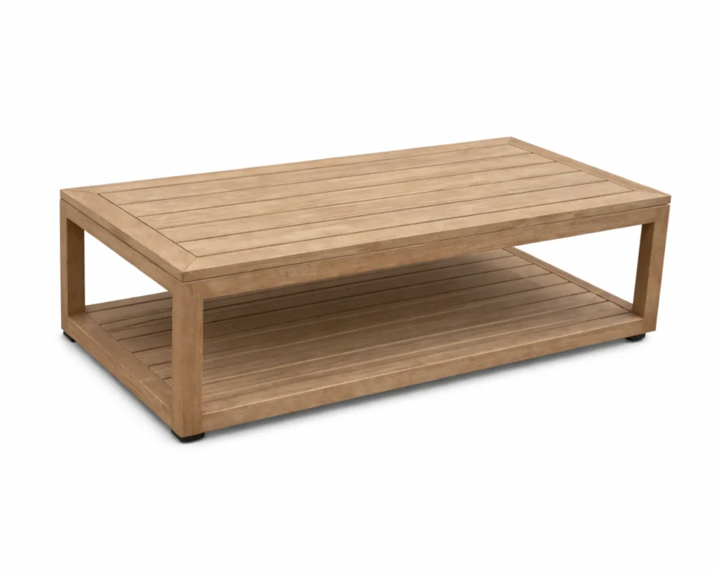 שולחן חוץ מלבני מעץ עם מדף תחתון