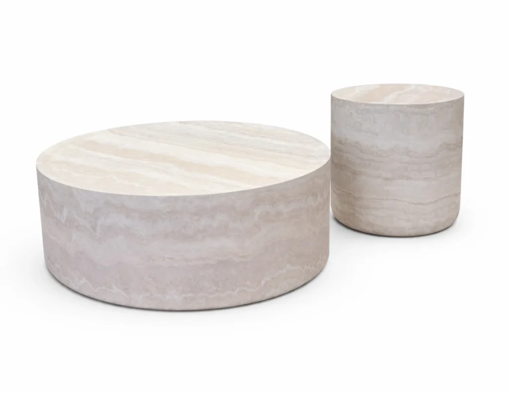 סט שולחנות סלון עגולים בגימור אבן