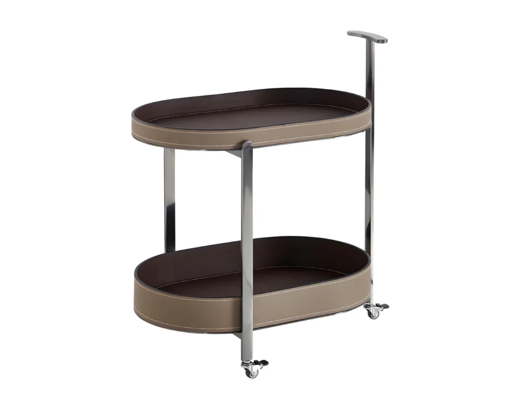 עגלת הגשה מודרנית עם מדפי עור